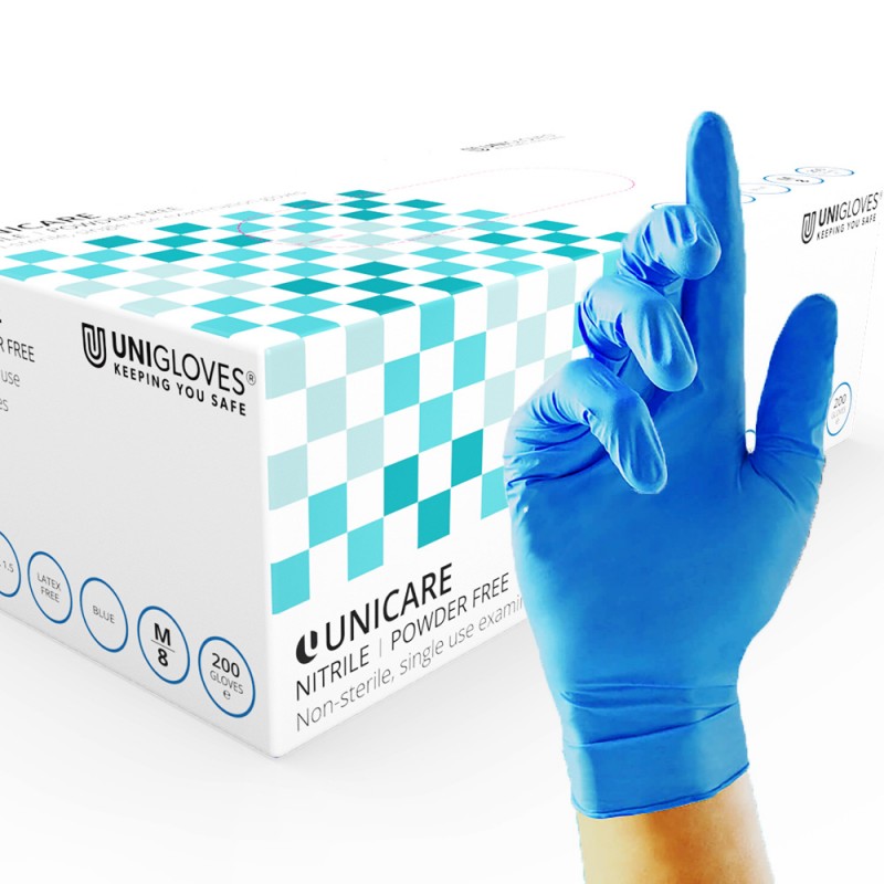 Unicare Nitrile – guantes de nitrilo azul (caja de 200 unds)